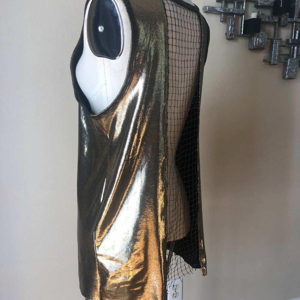 Men's gold 'lame' (spandex) tank top with netting insert